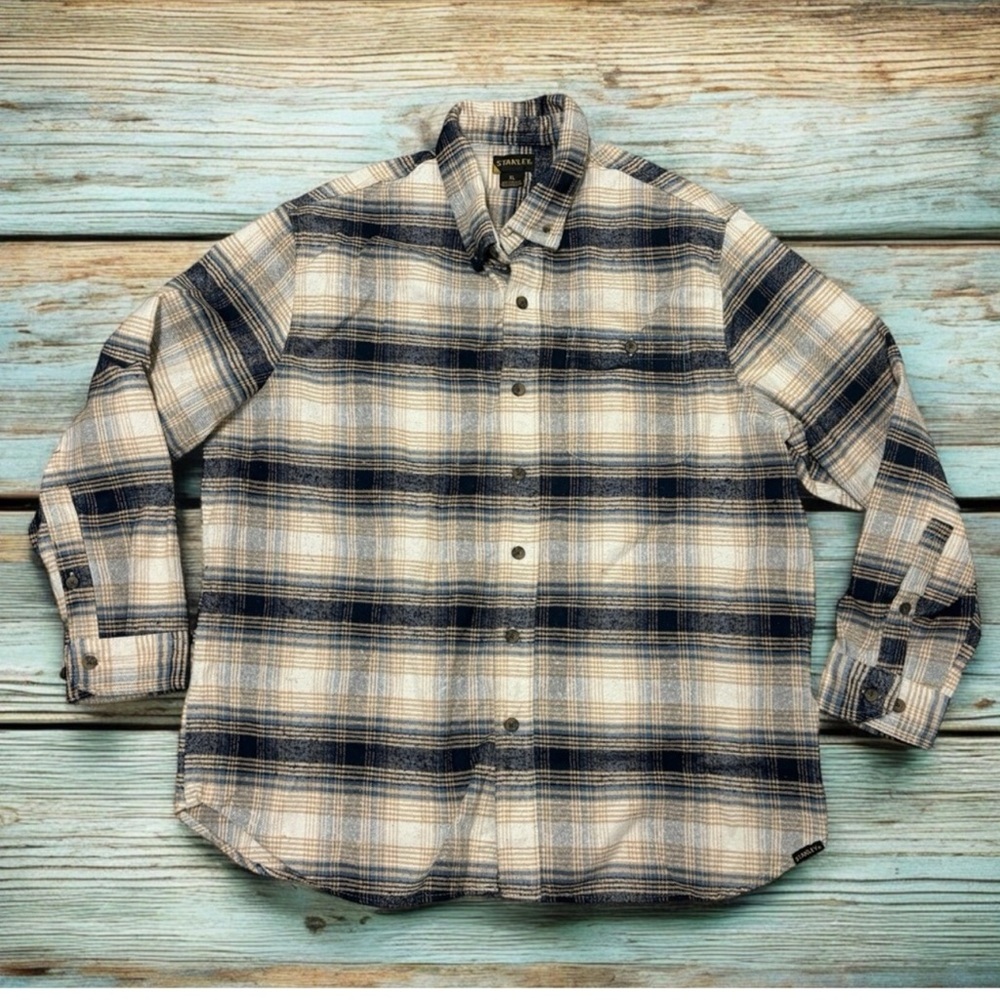 Stanley Shacket Mens Size XL Navy Plaid Work Wear Button Pocket Shirt‎ Jacket